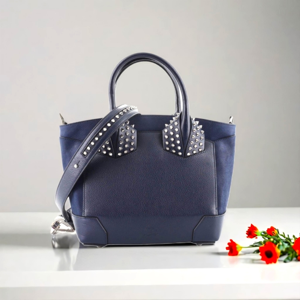 Christian Louboutin 💕 EUC Navy Blue Eloise Calfskin Satchel Spiked Leather